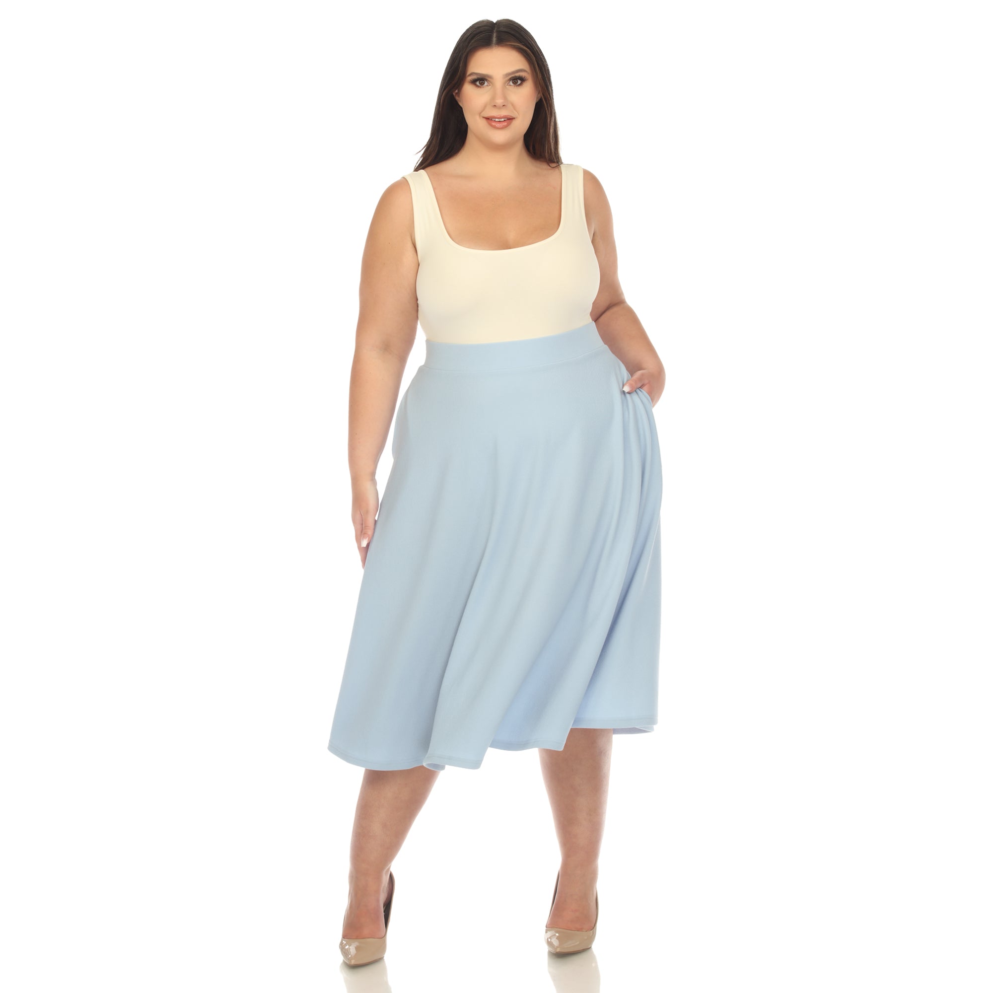  White Mark Plus 'Tasmin' Flare Midi Skirts - 1X - Bonton