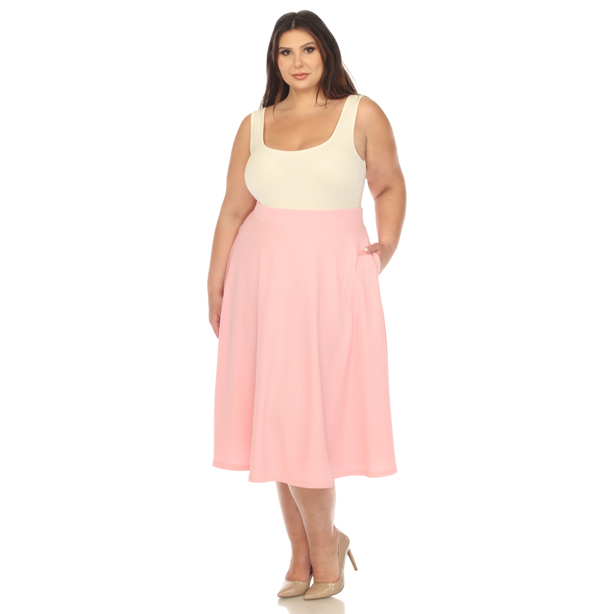  White Mark Plus 'Tasmin' Flare Midi Skirts - 1X - Bonton