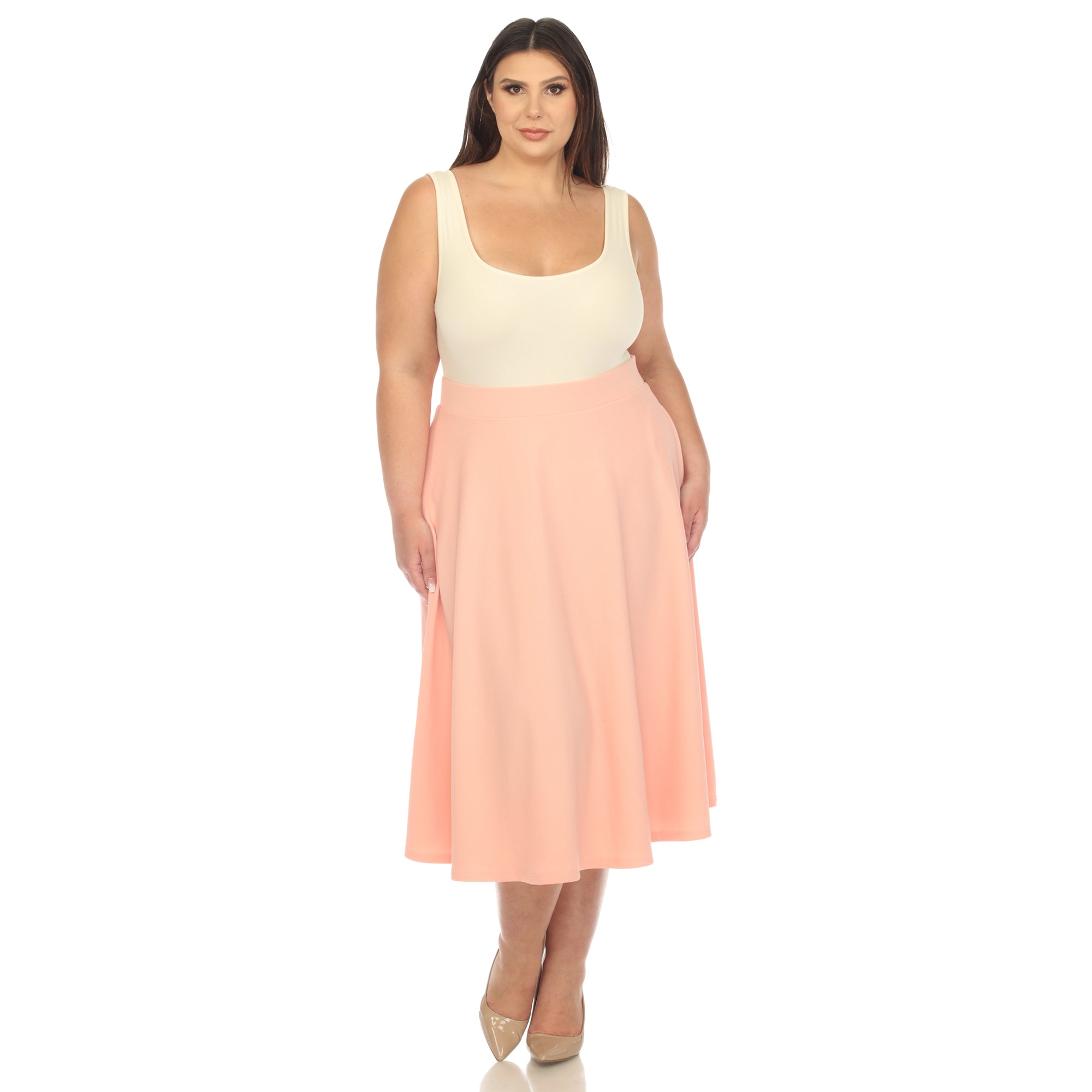  White Mark Plus 'Tasmin' Flare Midi Skirts - 1X - Bonton