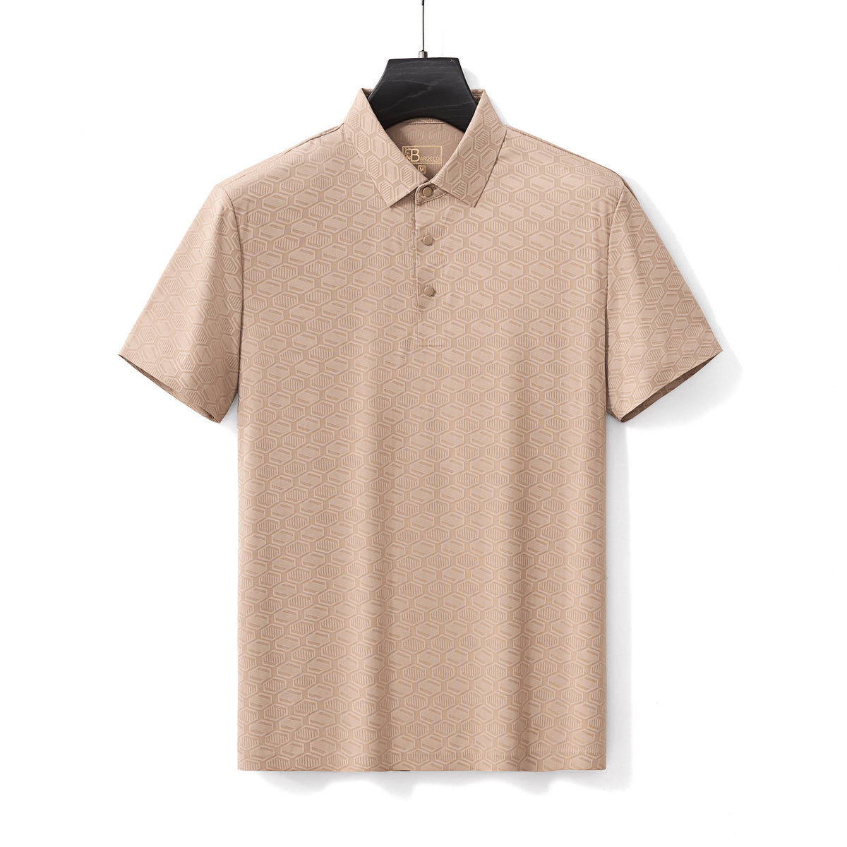  Barocco Geo Texture Stitchless Men's Polo Khaki - KHAKI - Bonton