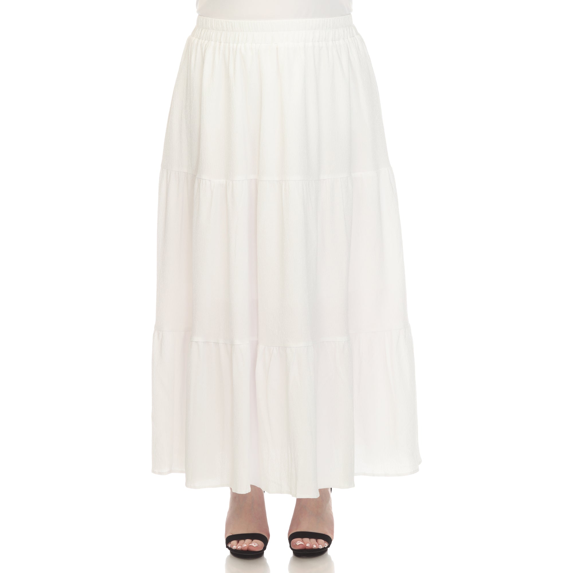  White Mark Plus Size Pleated Tiered Maxi Skirt - 3X - Bonton