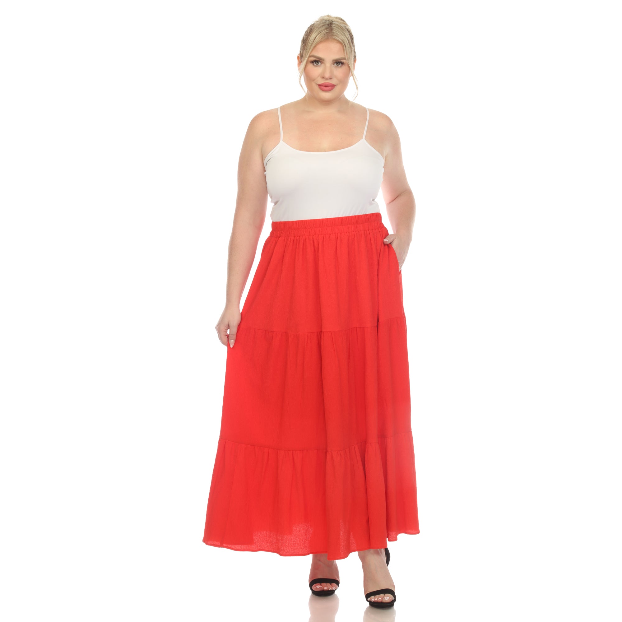  White Mark Plus Size Pleated Tiered Maxi Skirt - 3X - Bonton
