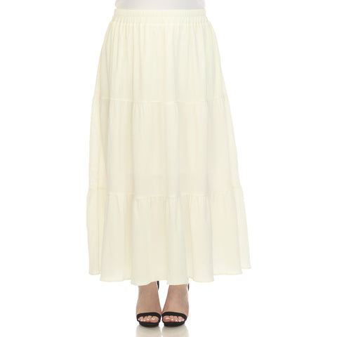 Plus Size Pleated Tiered Maxi Skirt
