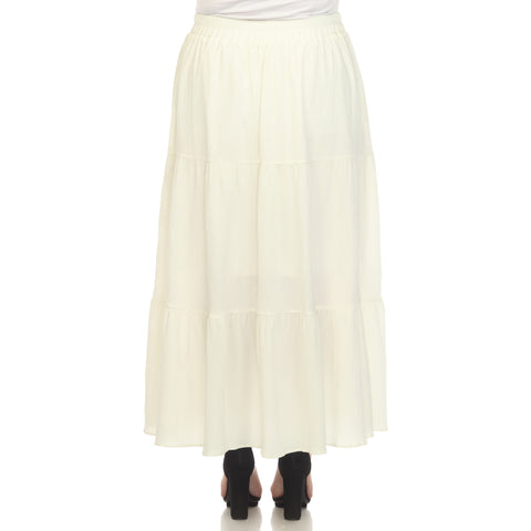 Plus Size Pleated Tiered Maxi Skirt