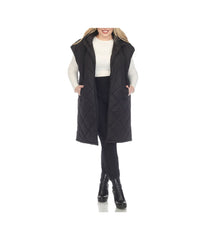 Plus Size Diamond Quilted Hooded Puffer Vest Black