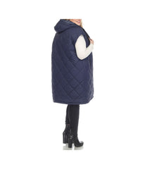 Plus Size Diamond Quilted Hooded Puffer Vest Navy