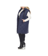 Plus Size Diamond Quilted Hooded Puffer Vest Navy