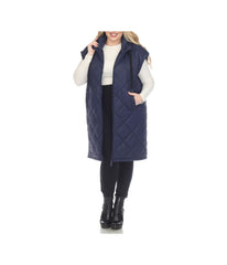 Plus Size Diamond Quilted Hooded Puffer Vest Navy