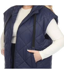 Plus Size Diamond Quilted Hooded Puffer Vest Navy