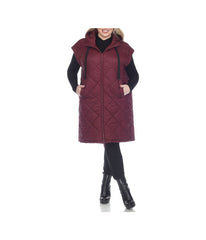 Plus Size Diamond Quilted Hooded Puffer Vest Burgundy