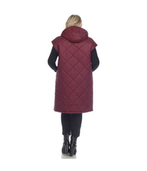 Plus Size Diamond Quilted Hooded Puffer Vest Burgundy