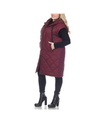 Plus Size Diamond Quilted Hooded Puffer Vest Burgundy