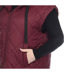 Plus Size Diamond Quilted Hooded Puffer Vest Burgundy