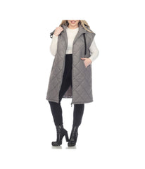 Plus Size Diamond Quilted Hooded Puffer Vest Grey