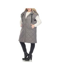 Plus Size Diamond Quilted Hooded Puffer Vest Grey