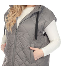 Plus Size Diamond Quilted Hooded Puffer Vest Grey