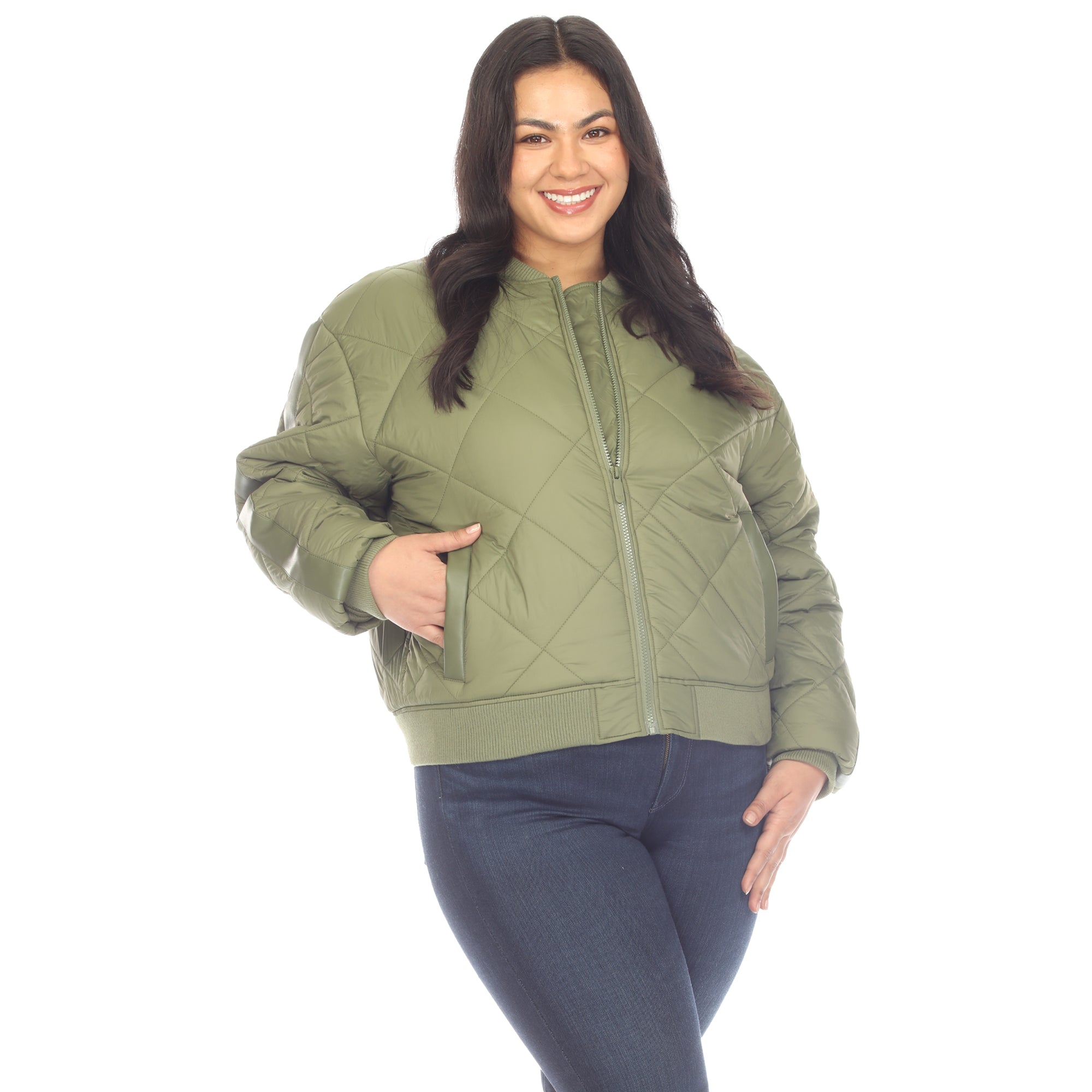  White Mark Plus Size Lightweight Diamond Quilted Puffer Bomber Jacket - 3X - Bonton