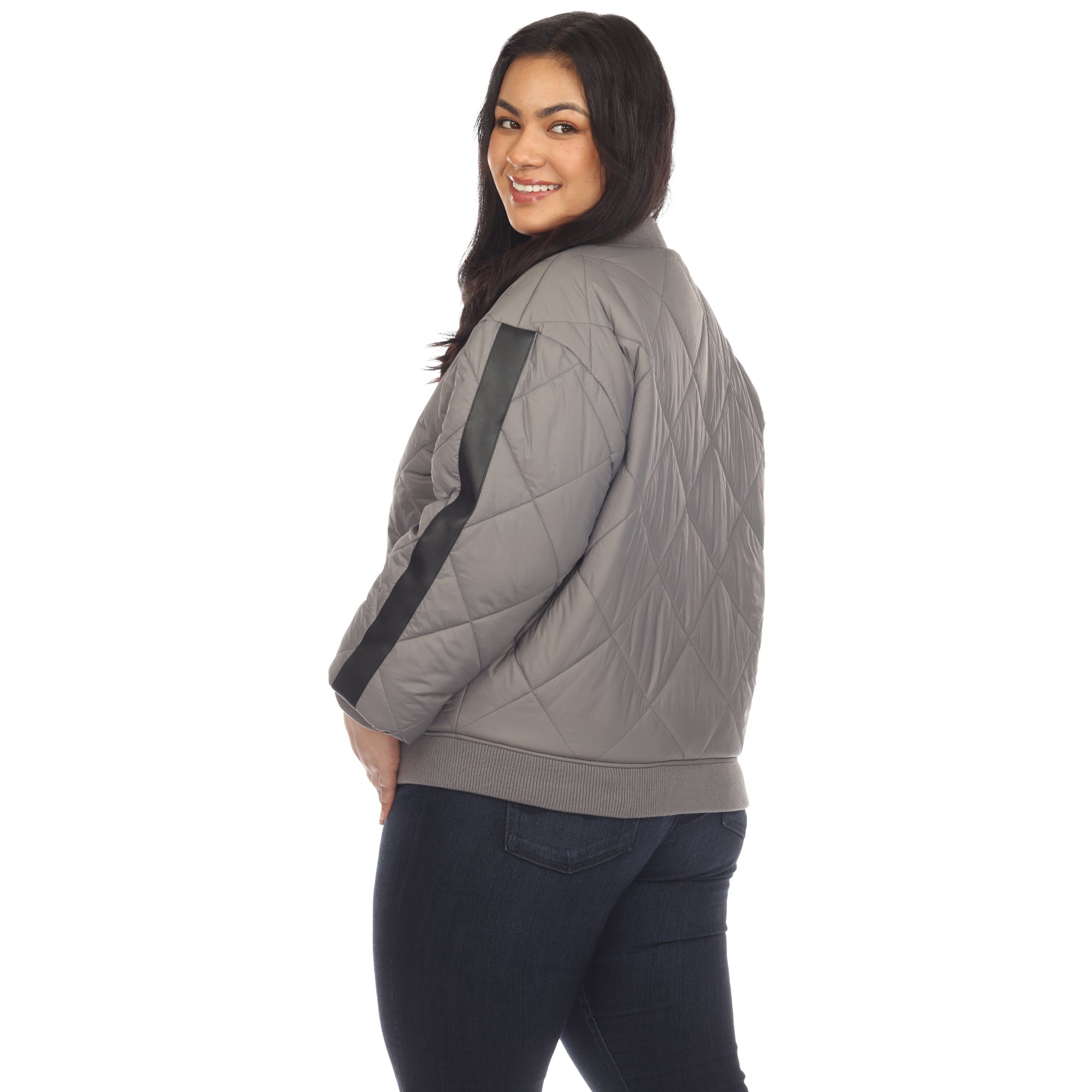  White Mark Plus Size Lightweight Diamond Quilted Puffer Bomber Jacket - 3X - Bonton