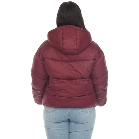 Plus Size Full Front Zip Hooded Bomber Puffer Coat