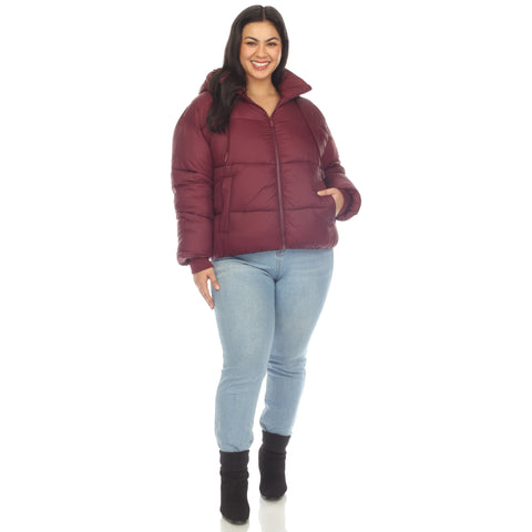 Plus Size Full Front Zip Hooded Bomber Puffer Coat