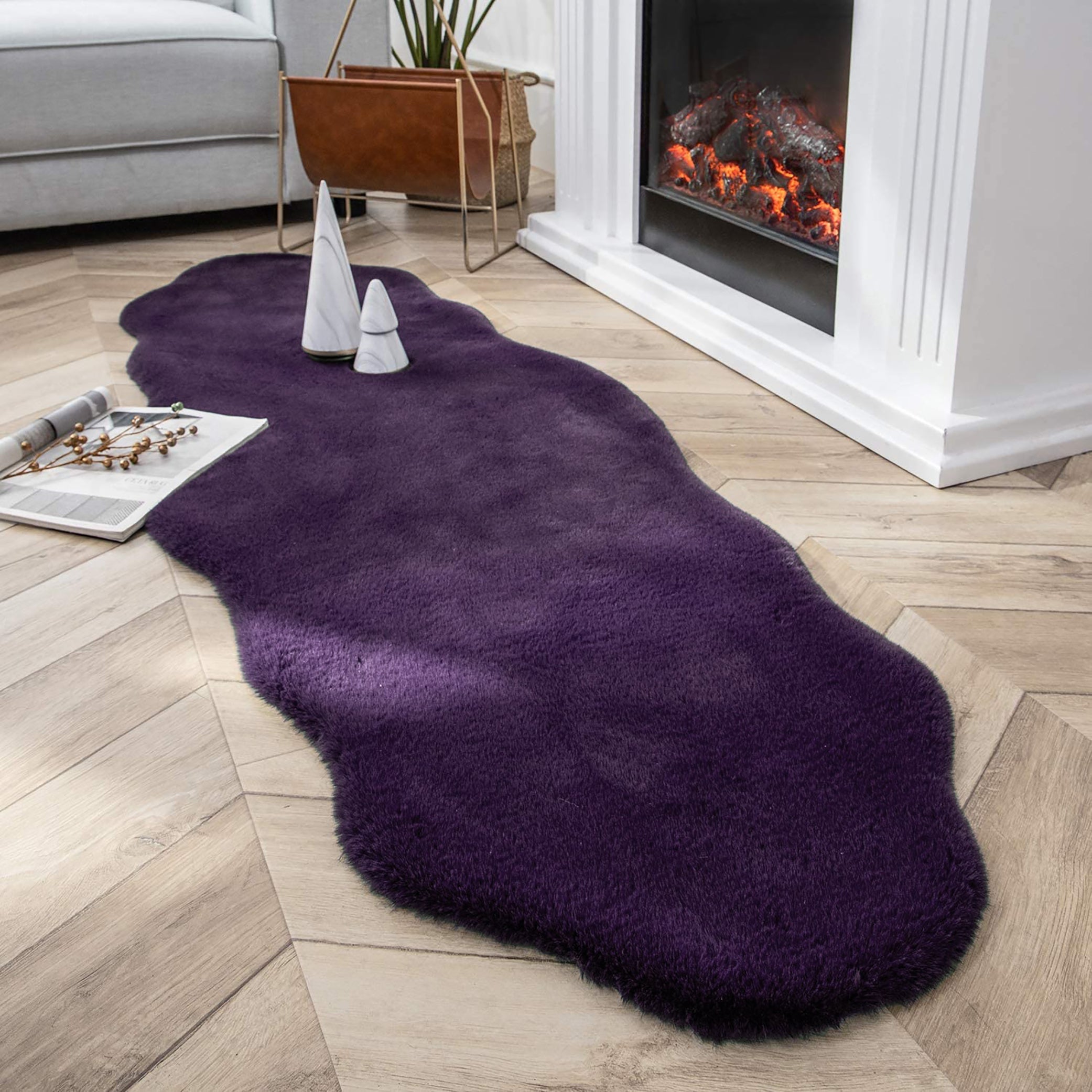  Purple Faux Rabbit Fur Fuzzy Soft Fluffy Plush Cozy Shaggy Area Rug by Homemartgoods - 2' x 3' Feet - Bonton