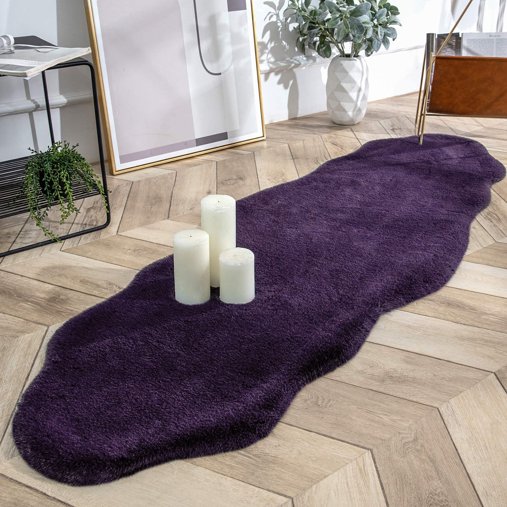  Purple Faux Rabbit Fur Fuzzy Soft Fluffy Plush Cozy Shaggy Area Rug by Homemartgoods - 2' x 3' Feet - Bonton