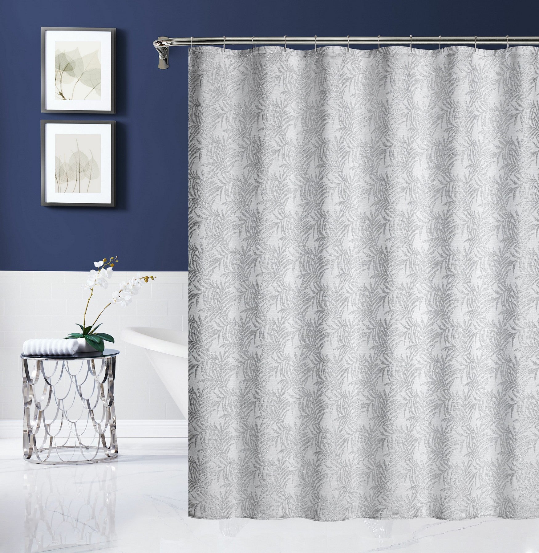  Dainty Home Palm Leaves Shower Curtain - Silver - Bonton