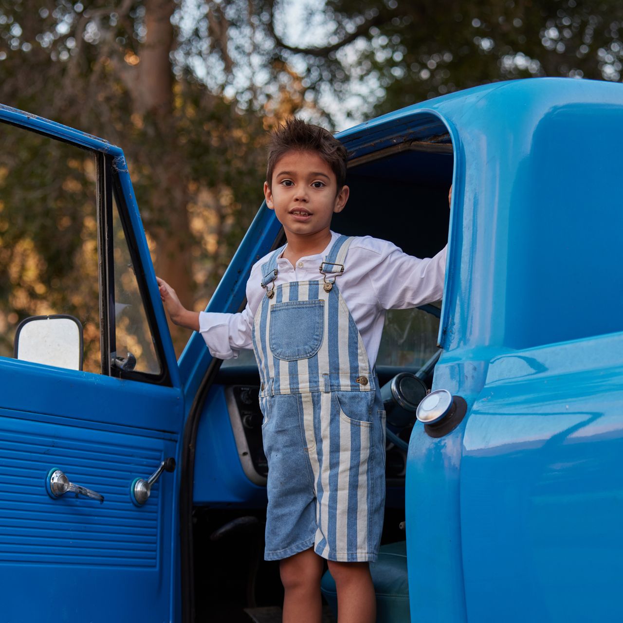  Dotty Dungarees Patchwork Denim Overall Shorts - Blue - Bonton