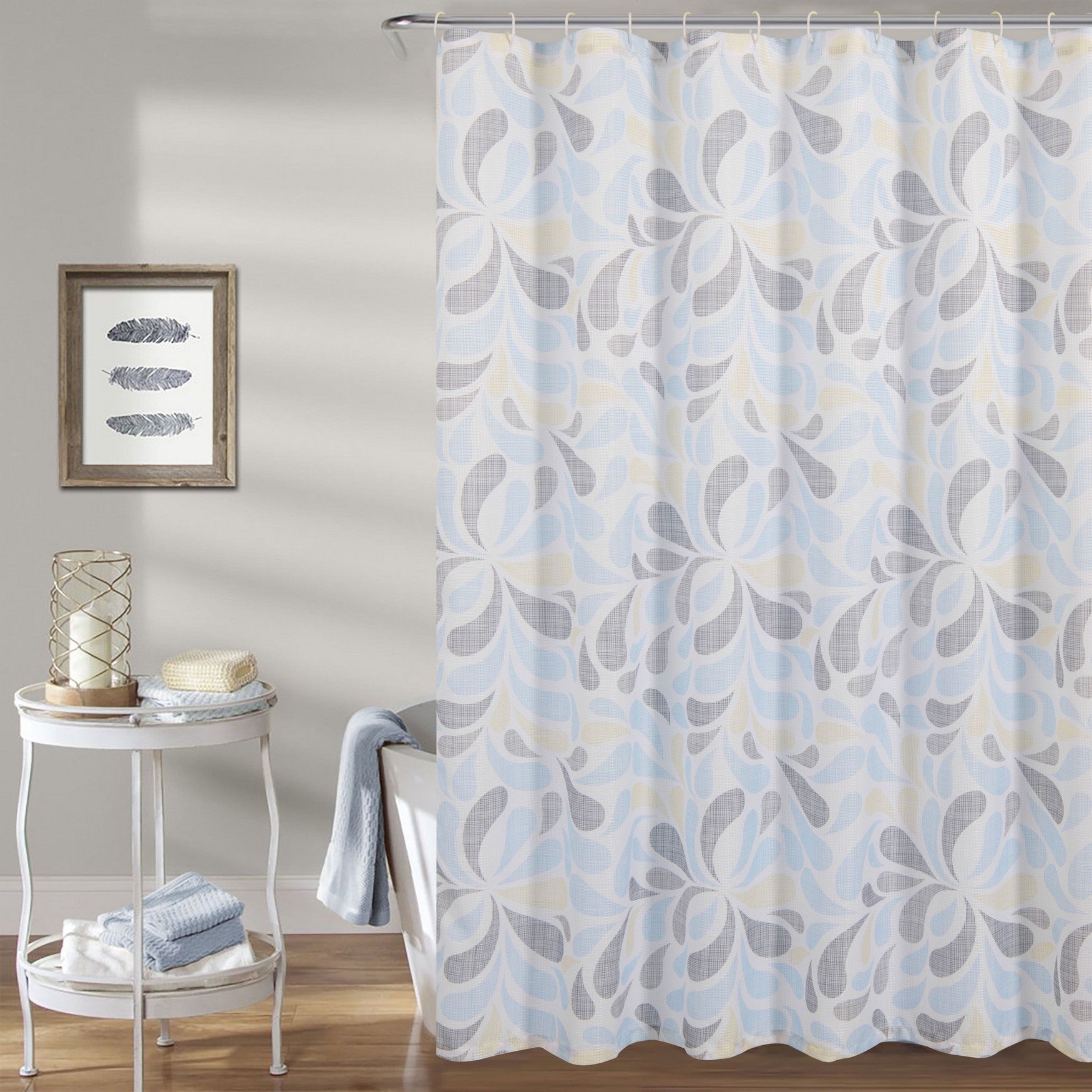  Dainty Home Petals Shower Curtain with Hooks 13 Piece Set - Blue - Bonton