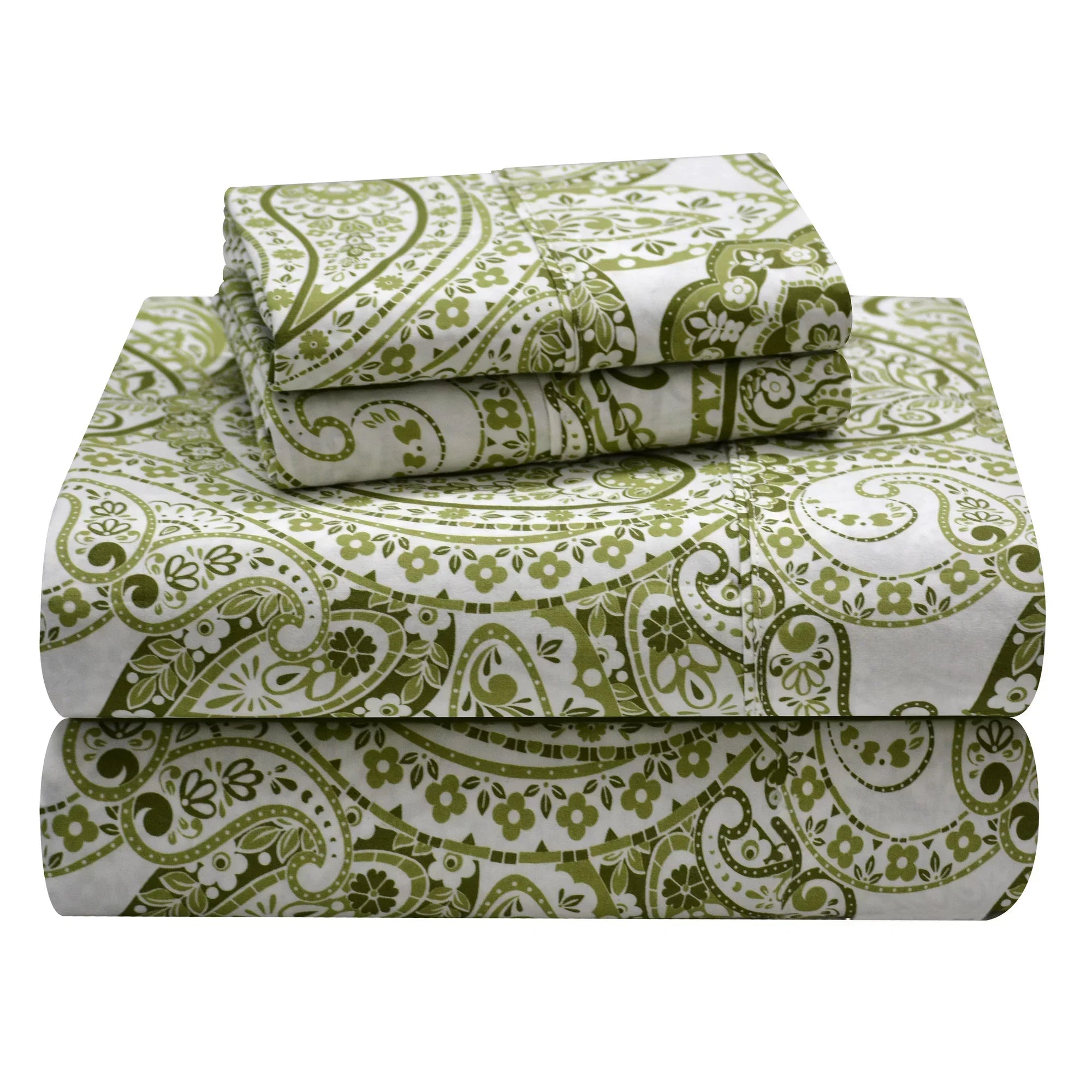  Pointehaven BoHo Paisley Cotton Fashion Sheet Sets - Green - Bonton