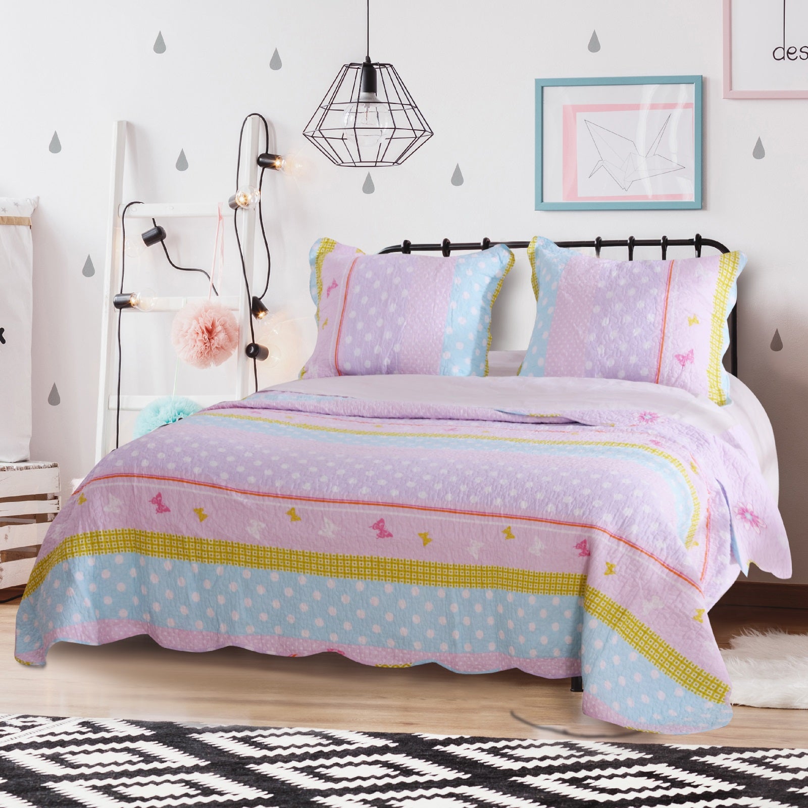  Greenland Home Fashions Polka Dot Stripe Quilt Set - Multi - Bonton