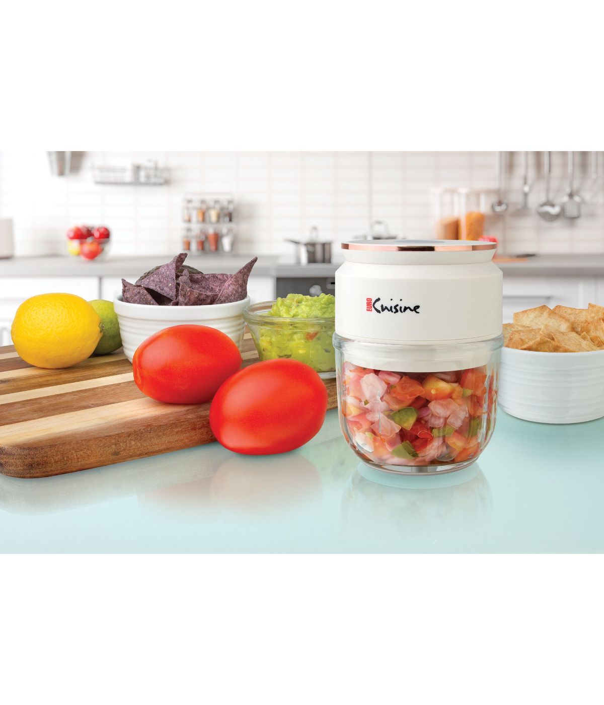  Euro Cuisine Mini Cordless/Rechargeable Chopper with USB Cord & Glass Bowl Off-White - Off-White - Bonton