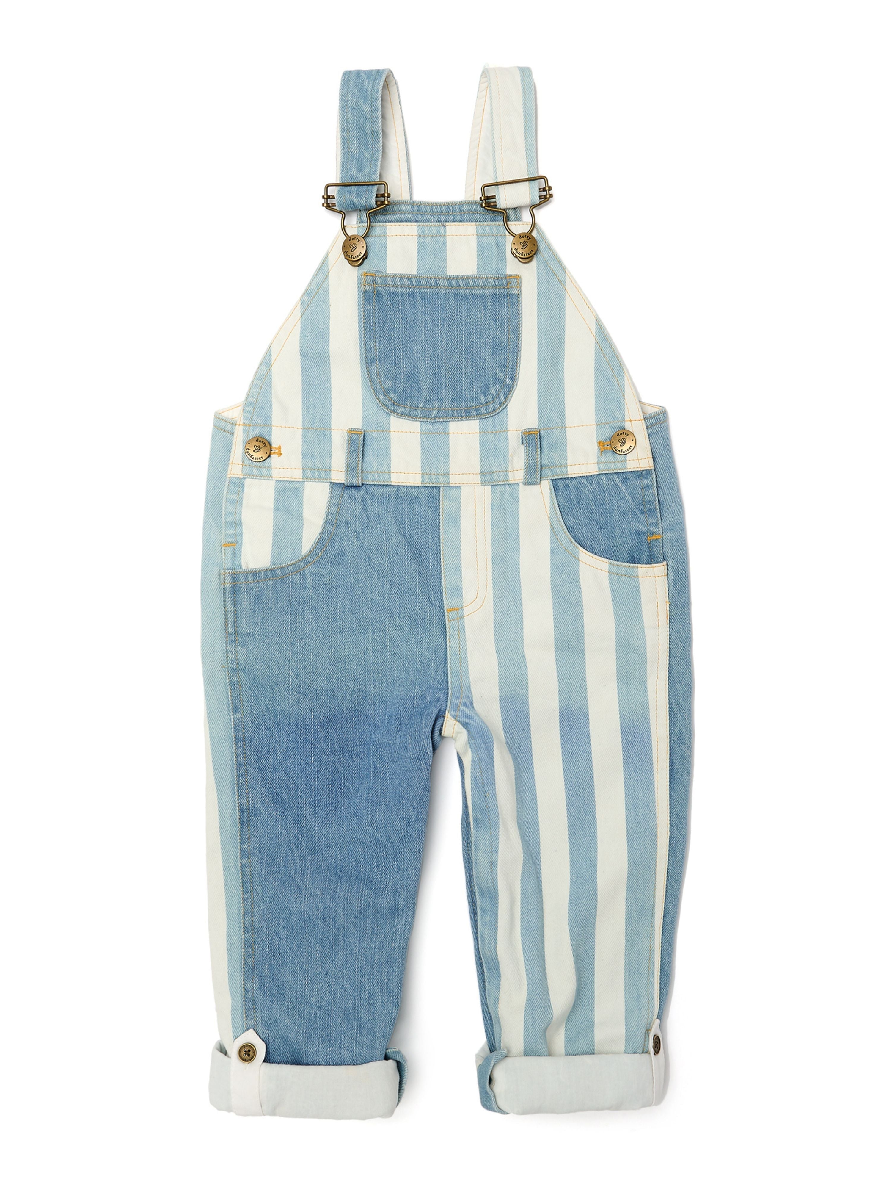  Dotty Dungarees Patchwork Denim Overalls - Blue - Bonton