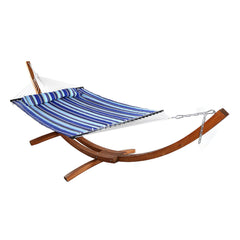 Quilted Double Fabric 2-Person Hammock with Curved Arc Wood Stand - 400 lb Weight Capacity/12' Stand