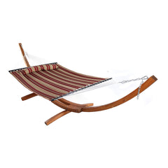 Quilted Double Fabric 2-Person Hammock with Curved Arc Wood Stand - 400 lb Weight Capacity/12' Stand