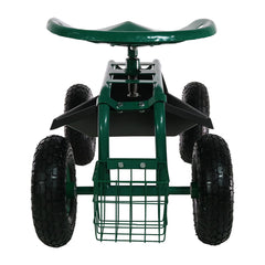 Garden Steel Rolling Gardening Cart with Swivel Chair, Tool Tray, and Basket