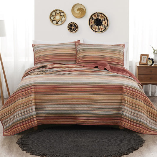 Sunset Stripe Yarn Dye 3 Piece Quilt Set