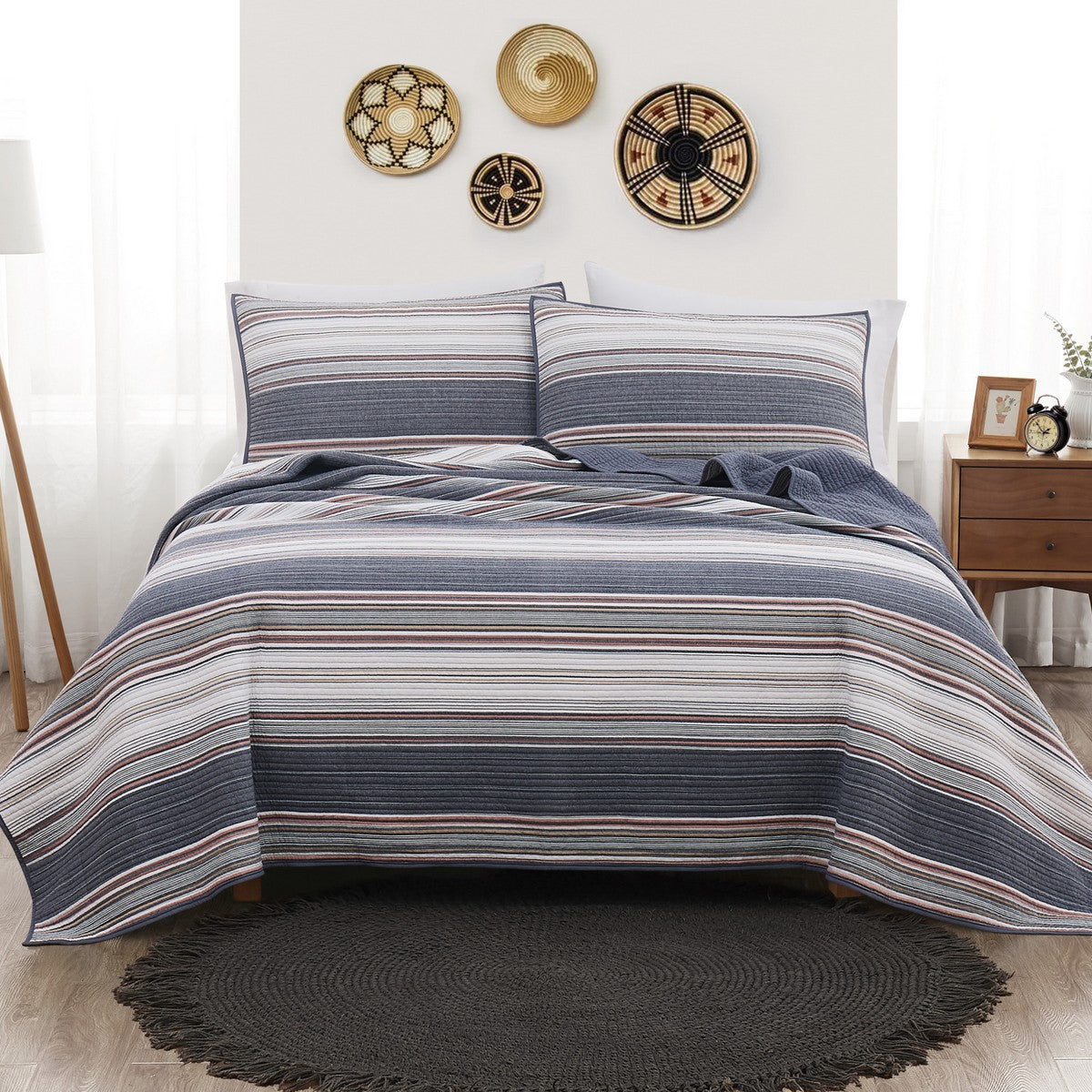  Brooklyn Loom Hudson Stripe Quilt Set - Blue - Bonton