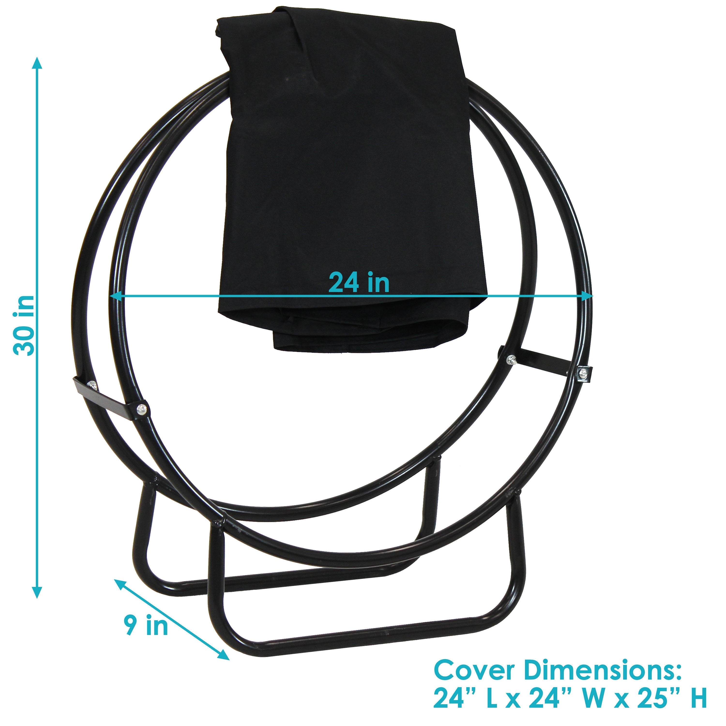  Sunnydaze Decor Heavy-Duty Steel Firewood Log Hoop Storage Rack with Weather-Resistant PVC Log Hoop Cover - Black - Bonton