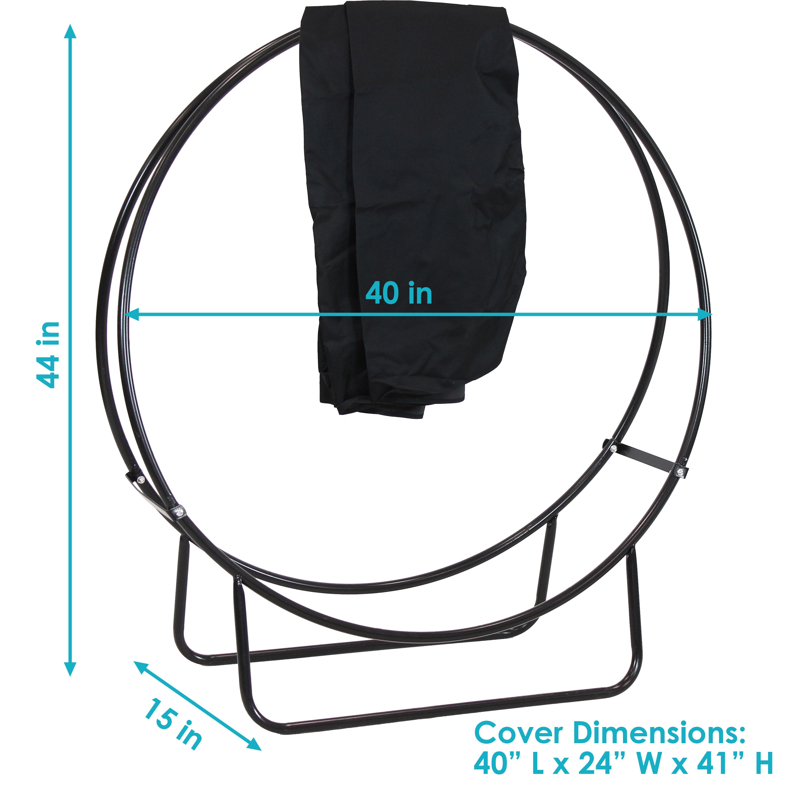  Sunnydaze Decor Heavy-Duty Steel Firewood Log Hoop Storage Rack with Weather-Resistant PVC Log Hoop Cover - Black - Bonton