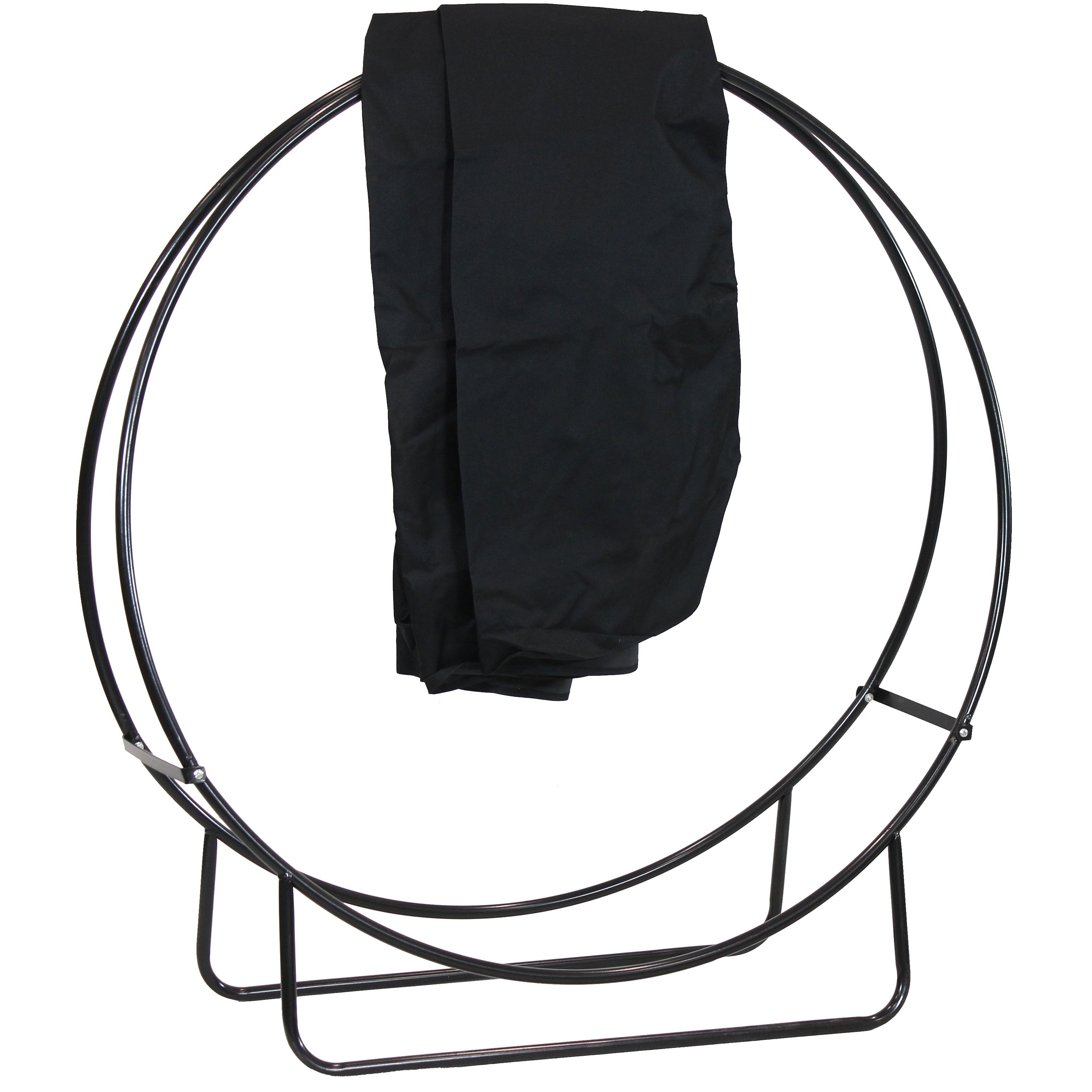  Sunnydaze Decor Heavy-Duty Steel Firewood Log Hoop Storage Rack with Weather-Resistant PVC Log Hoop Cover - Black - Bonton