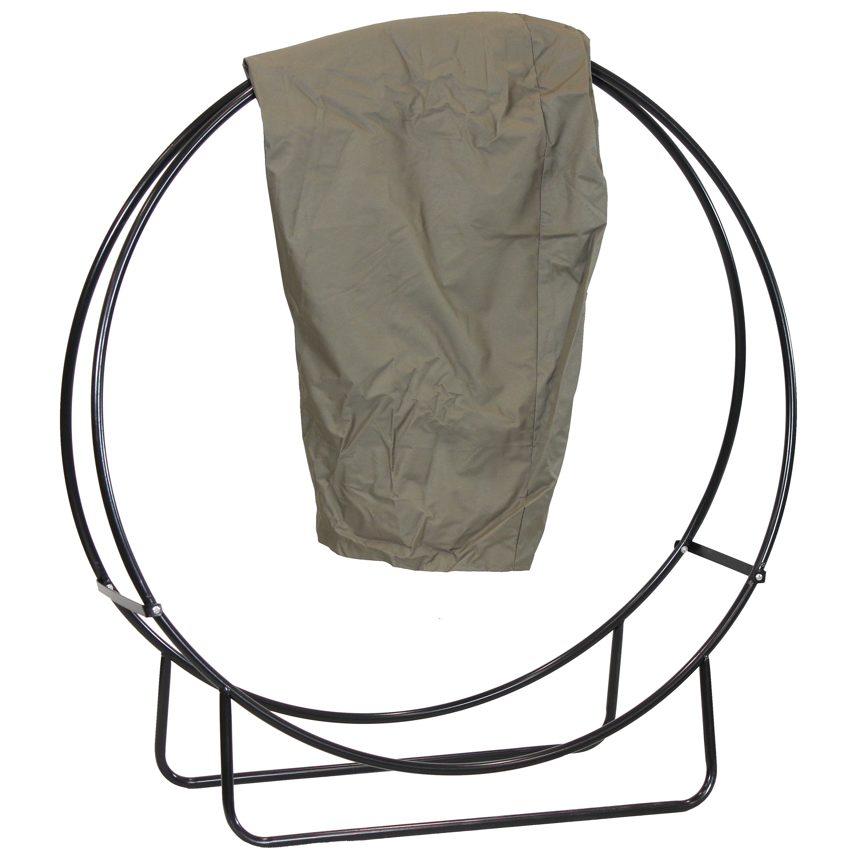  Sunnydaze Decor Heavy-Duty Steel Firewood Log Hoop Storage Rack with Weather-Resistant PVC Log Hoop Cover - Khaki - Bonton