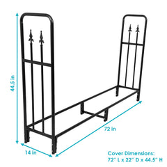 Heavy-Duty Steel Firewood Log Rack Holder and Weather-Resistant PVC Log Rack Cover - 6' - Black