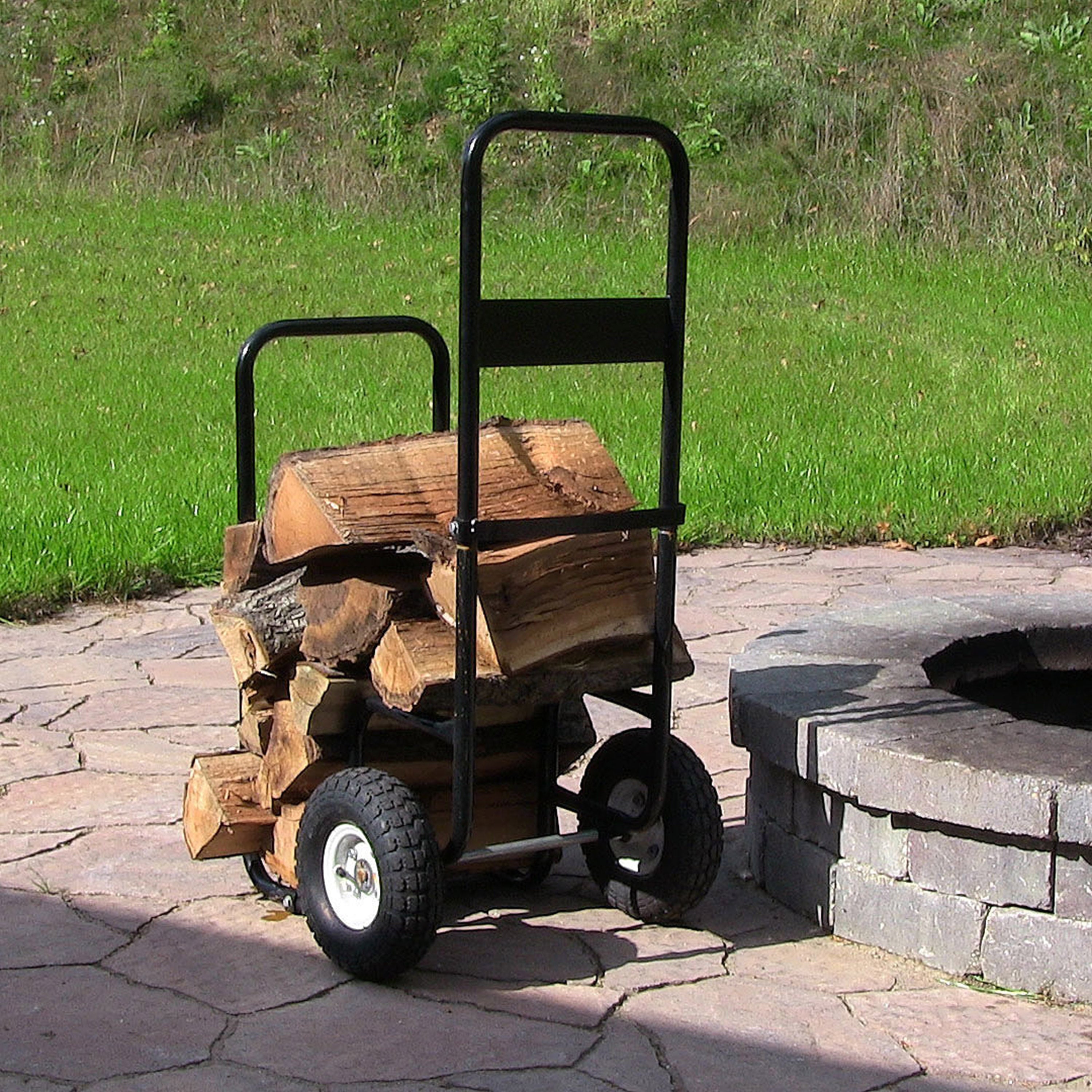  Sunnydaze Decor Firewood Log Rack Cart Carrier with Heavy-Duty Weather-Resistant Polyester Cover - Black - Black - Bonton