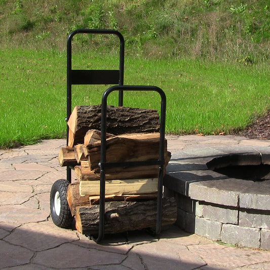 Steel Rolling Firewood Log Cart Carrier with Wheels - 1/8 Face Cord - Black