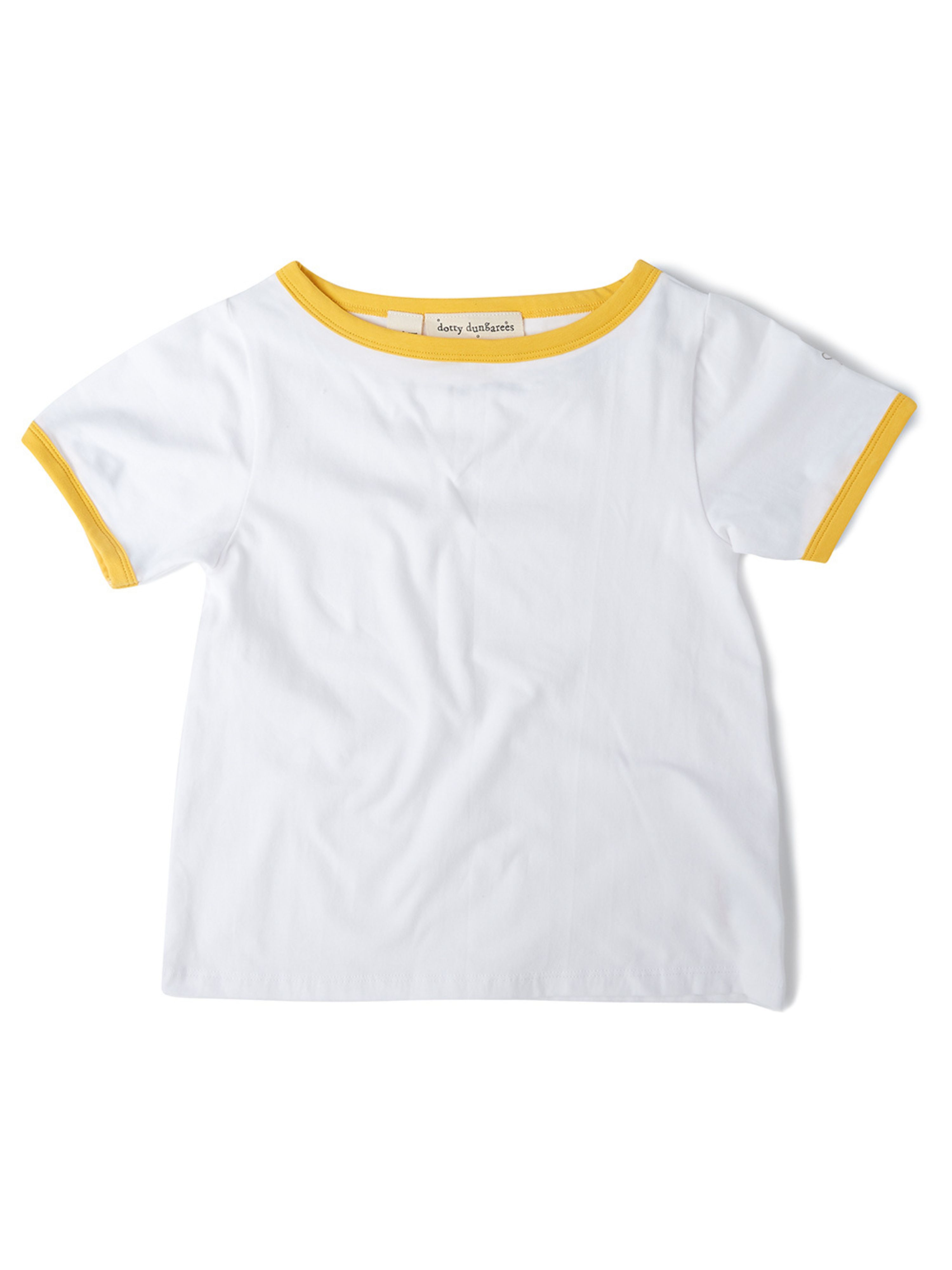  Dotty Dungarees Short Sleeve Cotton Ringer Jack Tee - Yellow - Bonton