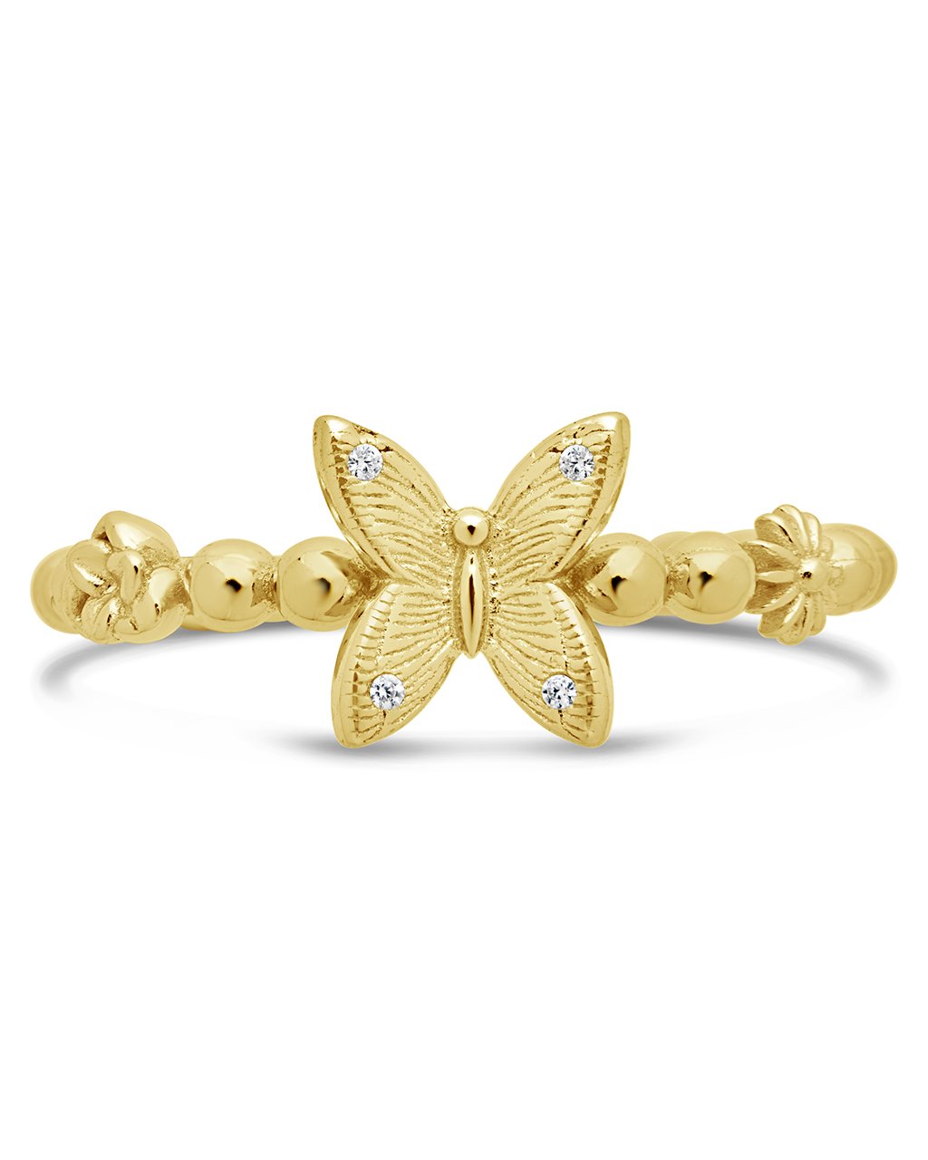  Sterling Forever Open Band Ring with Butterfly and Flowers Motif - Gold - Bonton