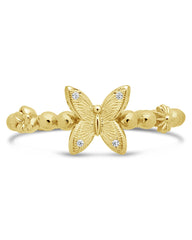 Open Band Ring with Butterfly and Flowers Motif