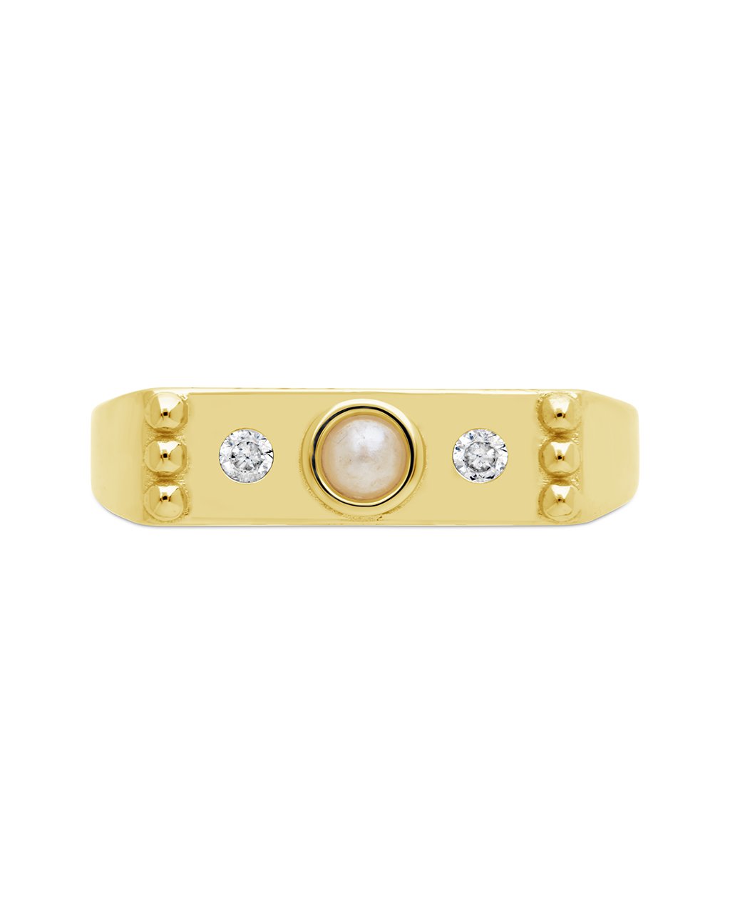  Sterling Forever Flat Bar Ring with Pearl and CZ Stones - Gold - Bonton