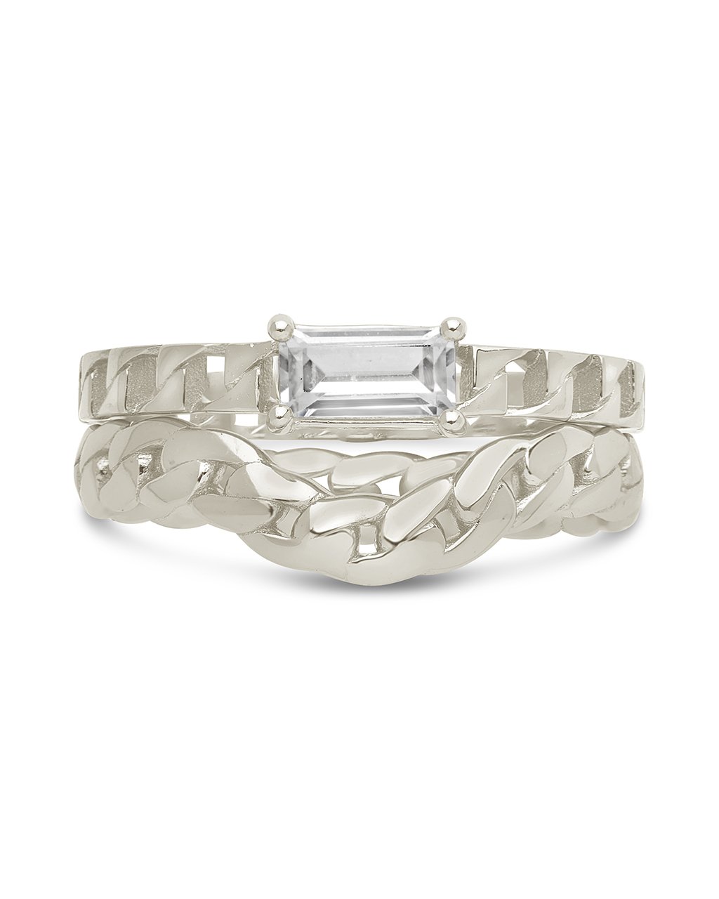  Sterling Forever Karter Stacking Ring Set with CZ Center Stone - Silver - Bonton